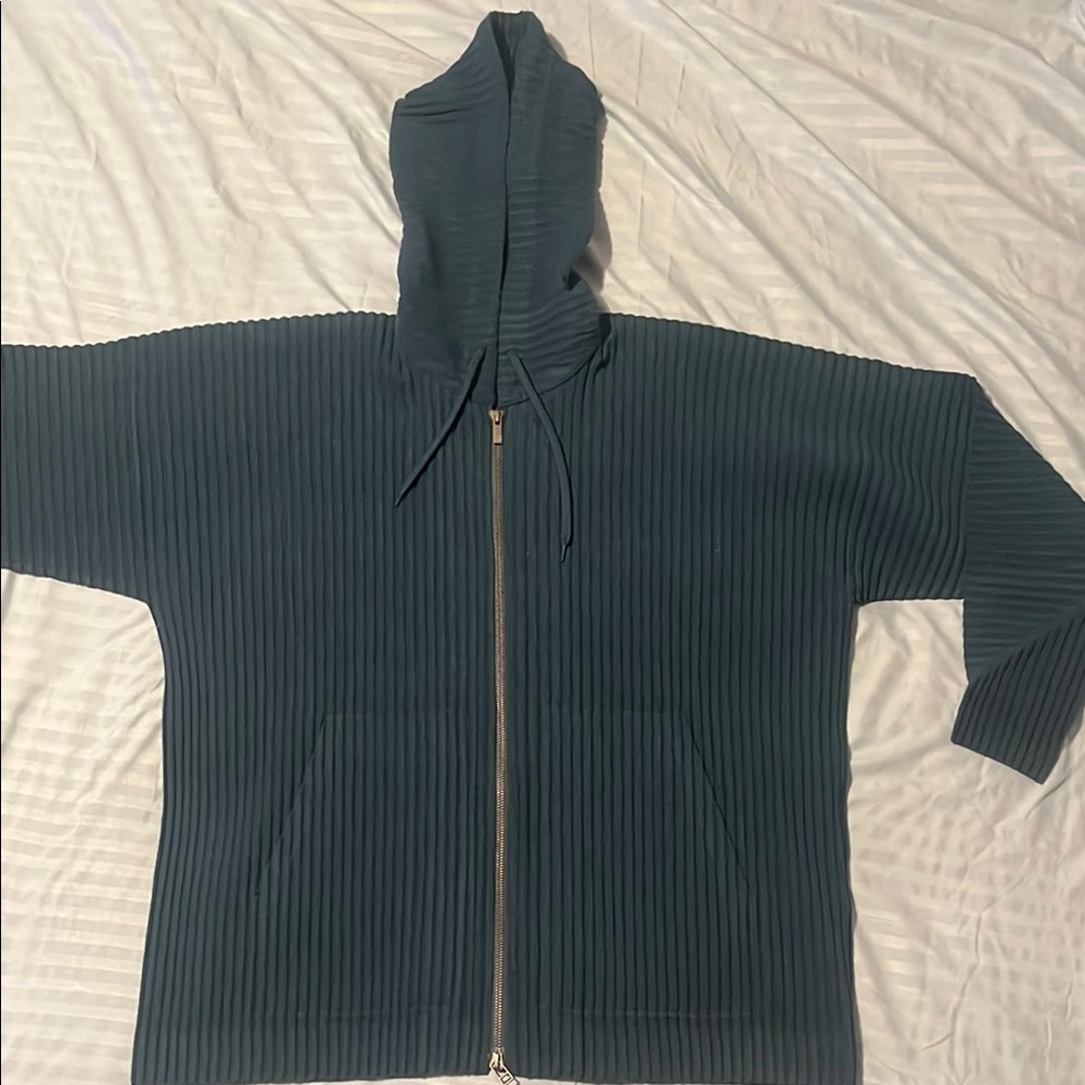Teal Issey Pleated Hoodie